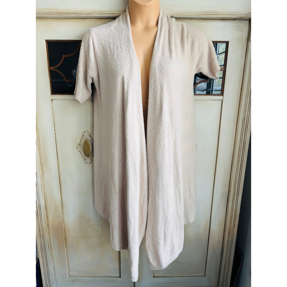 EUC Barefoot Dreams Open Front Short Sleeve Drape Cardigan in Light Mocha | Sz L